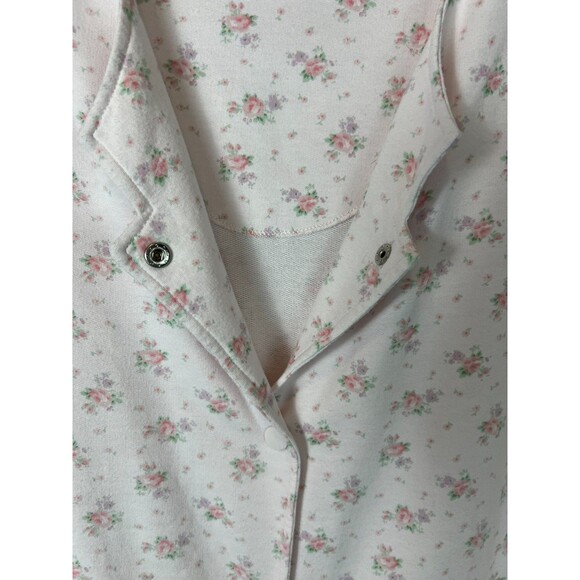Miss Elaines Women's Pale Pink Floral Flannel Snap Front House Coat Robe  Size M - Picture 4 of 7